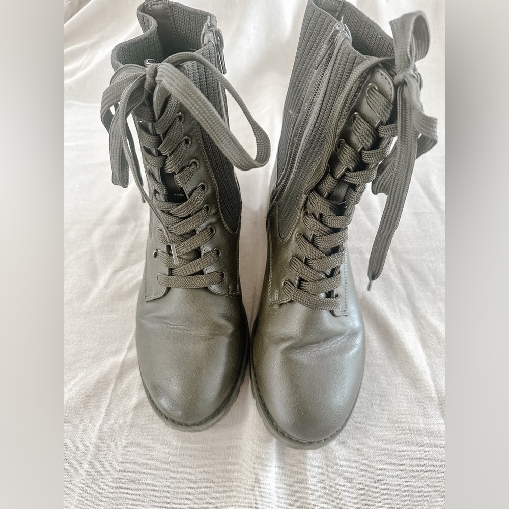 Army Green Combat Boots - Lace Front/Side Zip - Penn 8WW - Picture 5 of 11